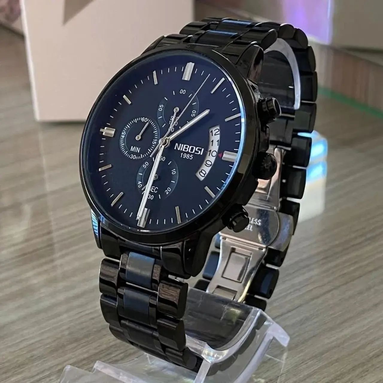 Relógio ORIGINAL Nibosi/design de luxo/vidro safira/aço /cronógrafos funcionais