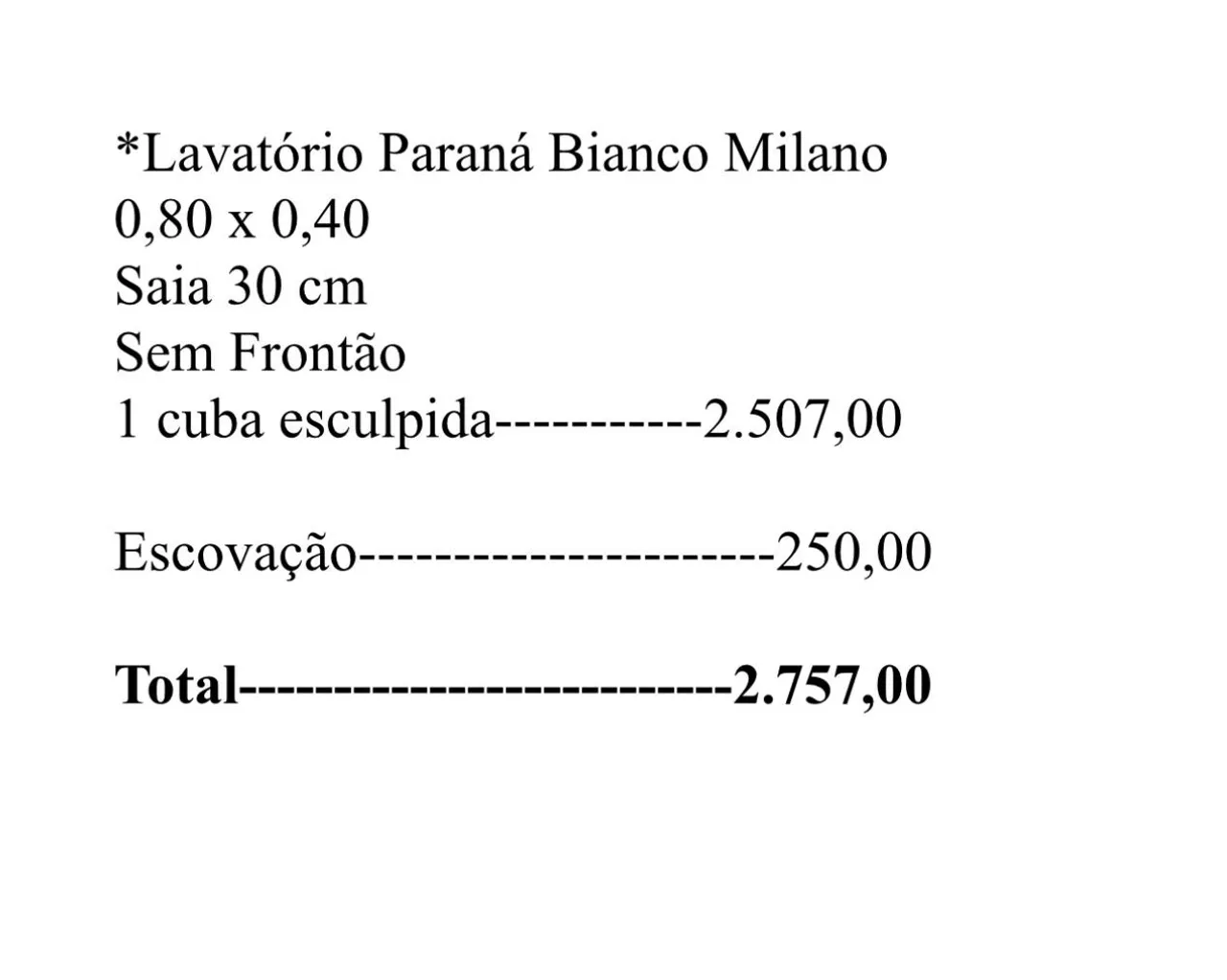 Lavatório Paraná Bianco Milano 0,80 x 0,40