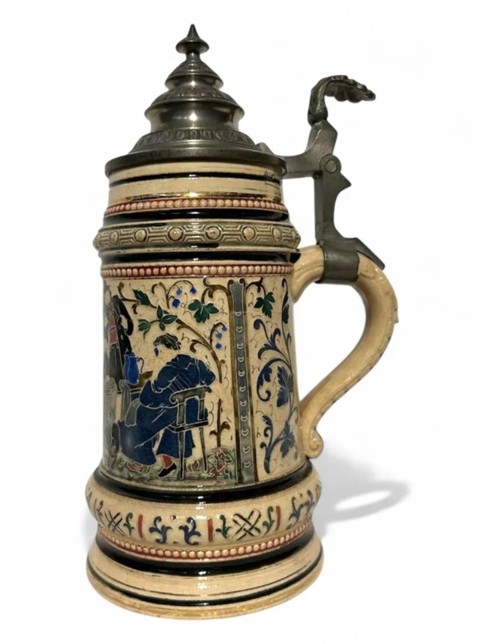 Antigo Caneco de Cerveja Alemão Reichzinn `Zither Player` - Adolf Diesinger (c. 1890)