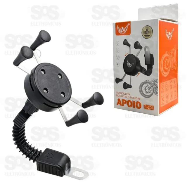 Suporte X de Moto Retrovisor em X Garra com Carregador Para Celular USB B-MAX