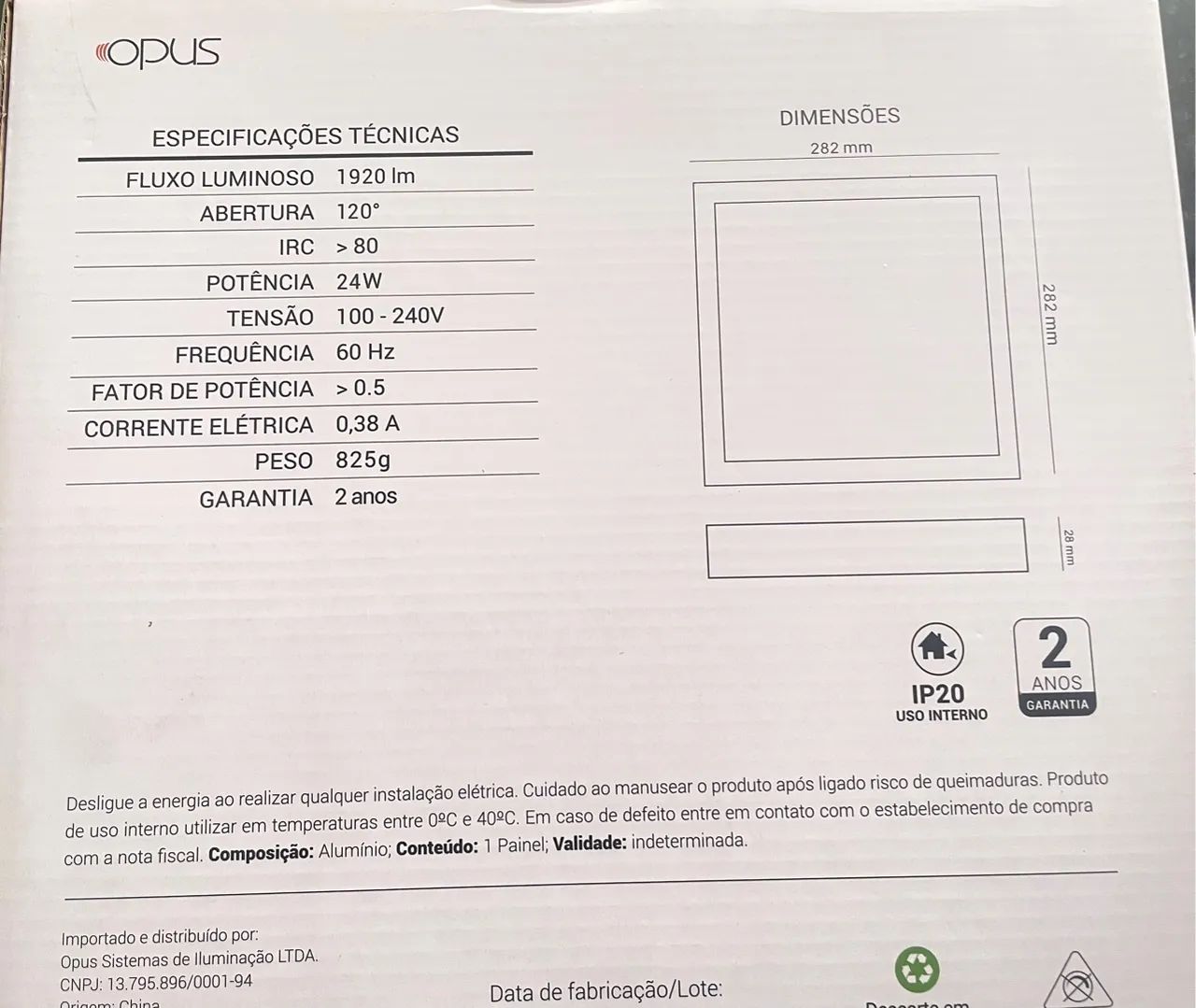 Luminária LED para Instalação Interna - 24W - IP20 - 2 Anos de Garantia