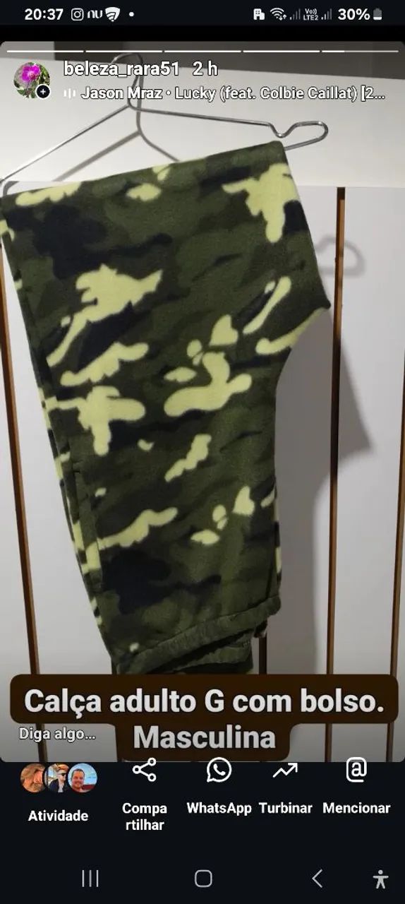 Calça camuflada masculina G com bolso