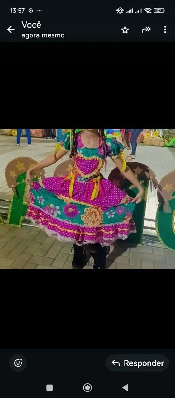 Vestido de Festa Junina Infantil - Tamanho 9 a 11 anos