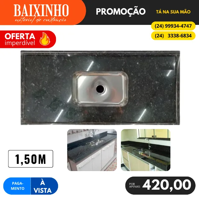 Pia de Granito com 1,50MT Verde Perola
