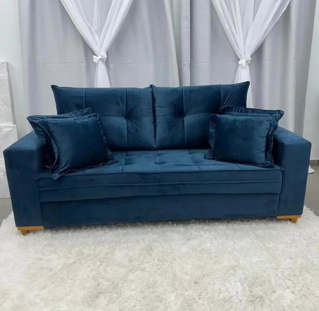 Sofá Star com Almofadas Soltas 3 Lugares Tecido Linho 200cm Vicam- Entrega Rápida - Foto 4