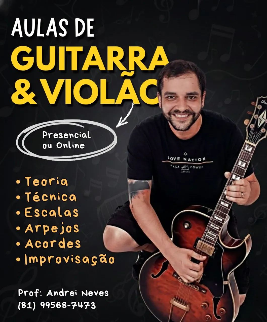 Aulas particulares de violão, guitarra e contrabaixo 