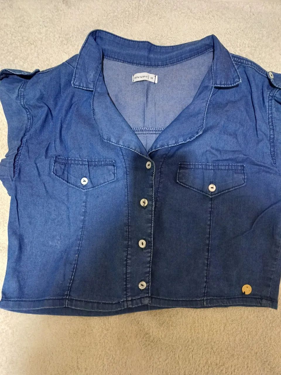 Camisa Jeans Feminina Azul - Foto 5