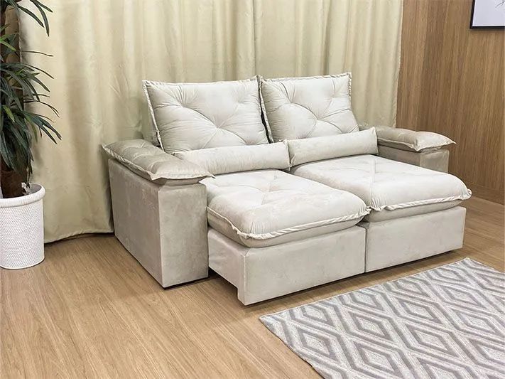 Sofá Retrátil 2 Lugares 180cm Veludo Bege