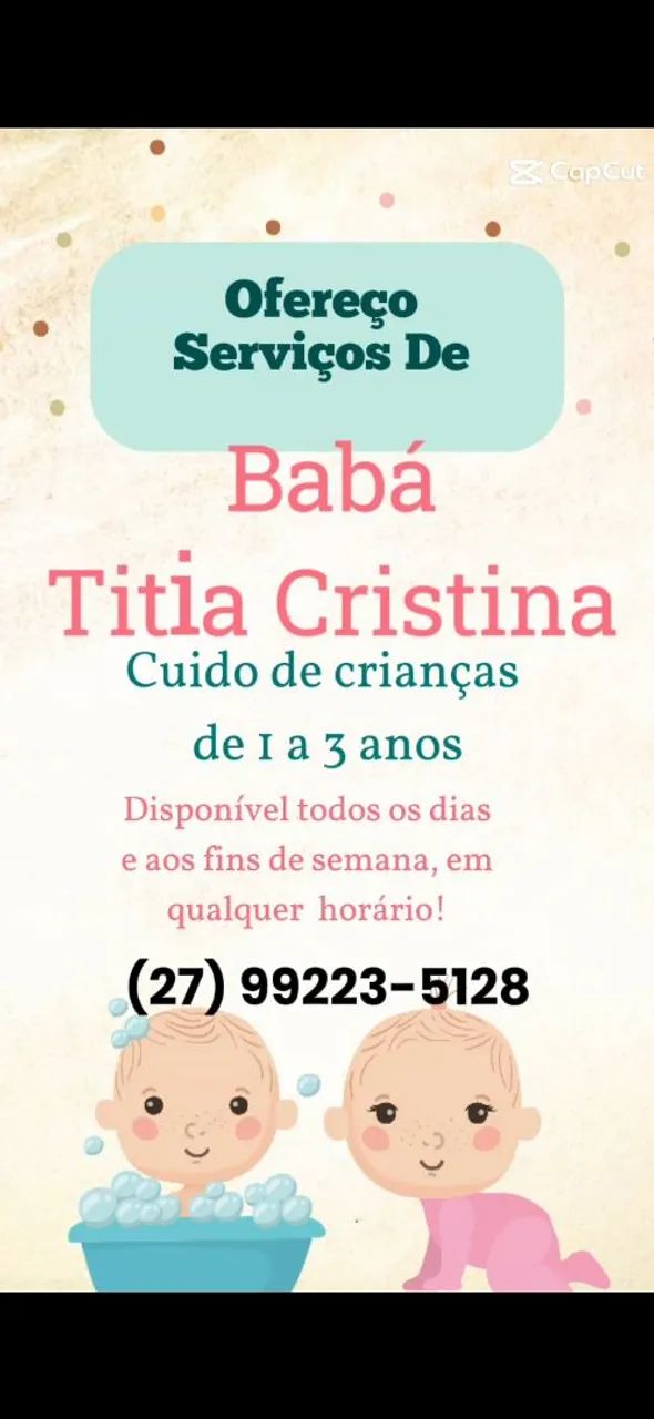 Babá Titia Cristina - Cuido de crianças de 1 a 3 anos!