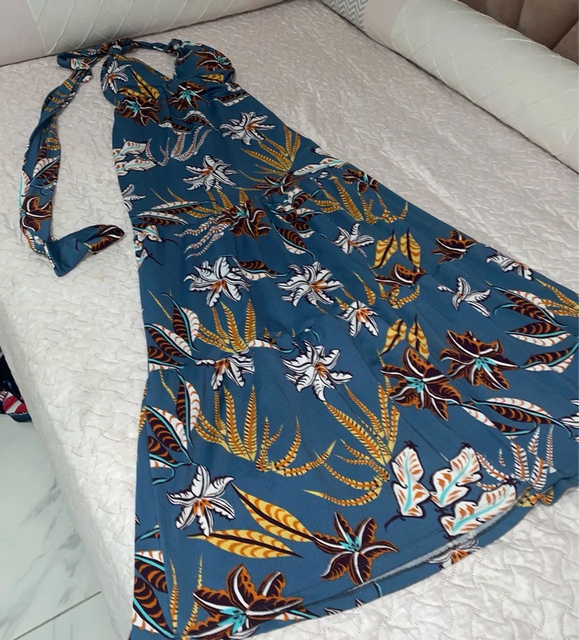 Vestido Longo Floral Azul
