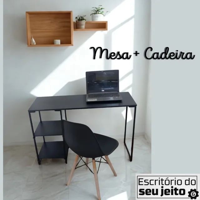 Escrivaninha + Cadeira Nova 1,10m Mesa de Escritório Multiuso Computador Notebook Estudo - Foto 3