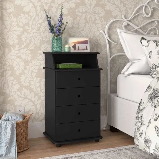 Mesa de Cabeceira Luxo 4Gvs Preto EJ Moveis - Entrega Rápida! 