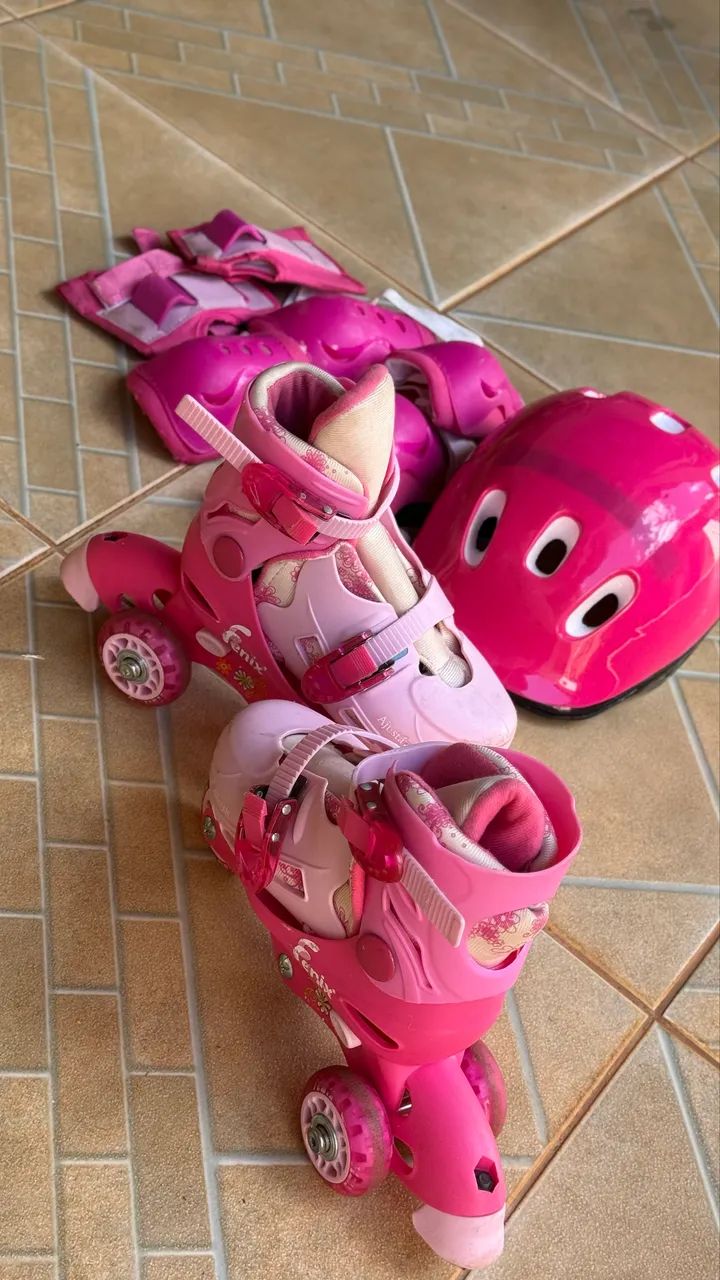 Patins Roller Infantil Tri Line 3 Rodas Com Kit De Proteção - Foto 2