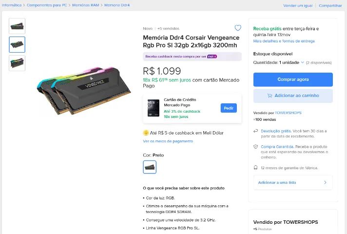 Memória RAM Corsair Vengeance RGB Pro SL kit. - Foto 5