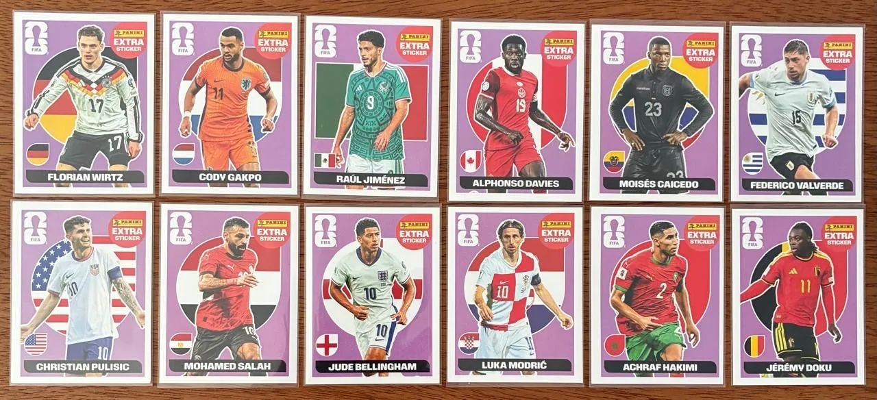 Kit 12 figurinhas extras lilás copa 2026