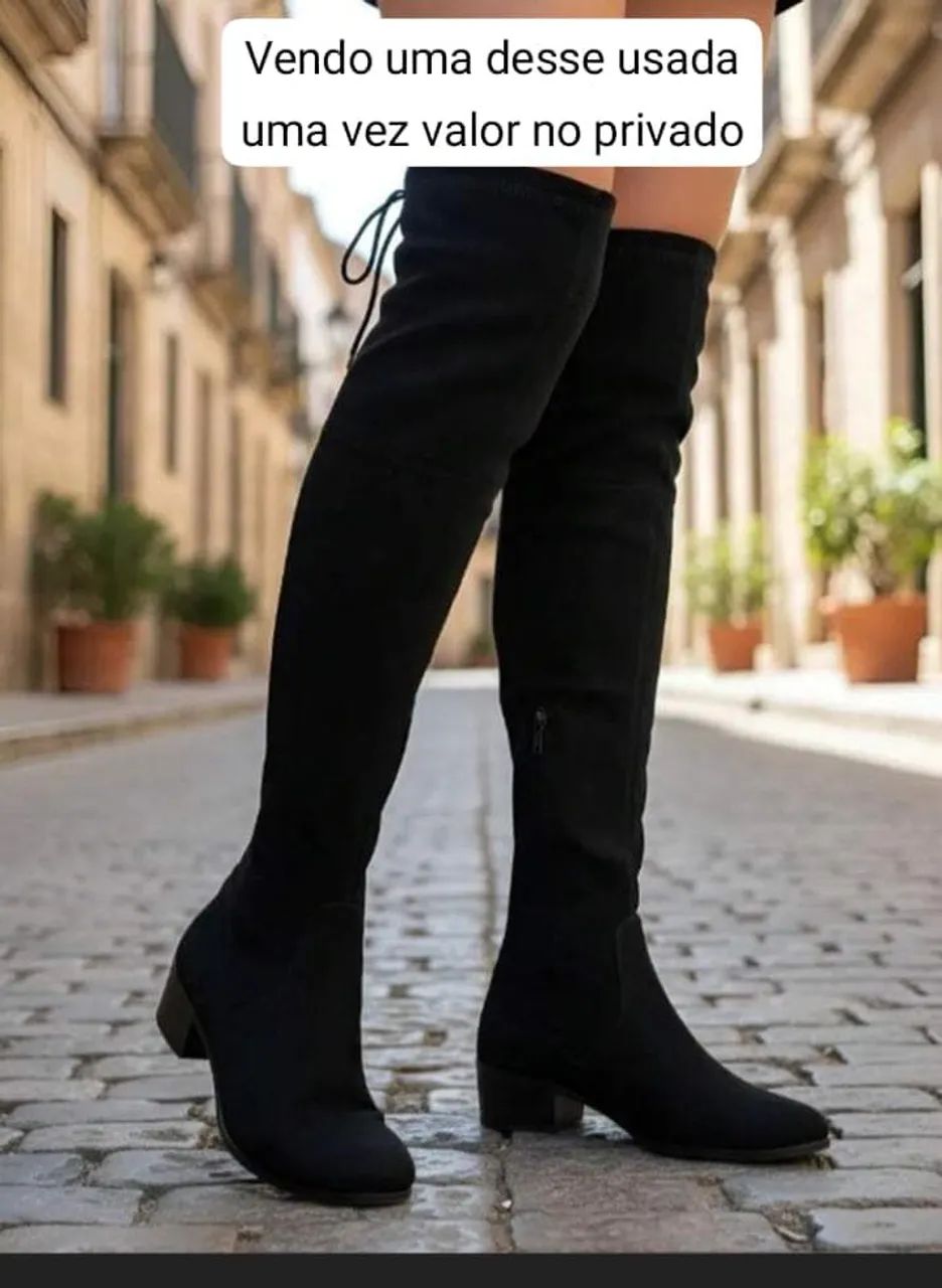 Bota cano longo de veludo 