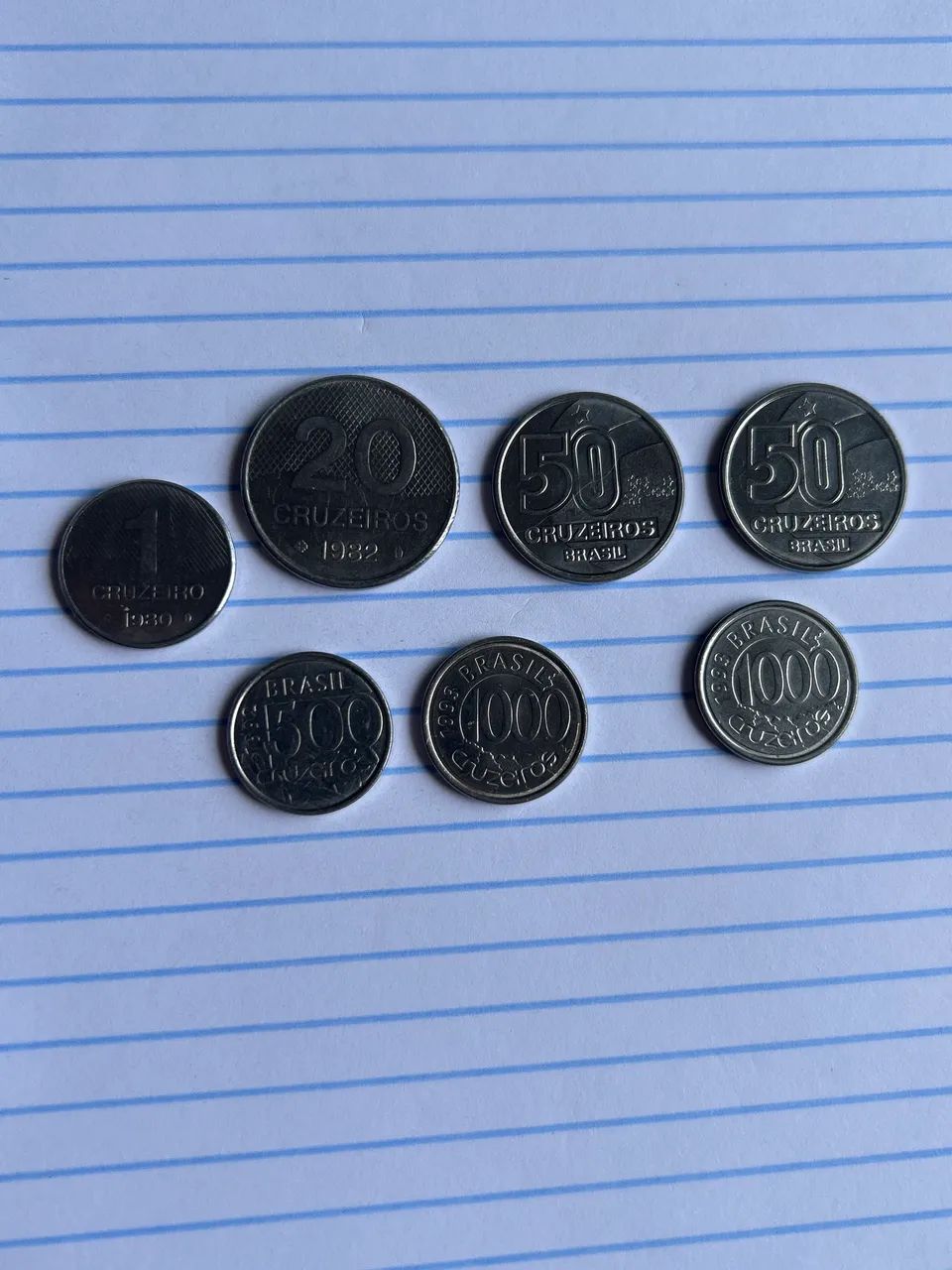 Moedas antigas cruzeiros 1,20,50,500 e 1000