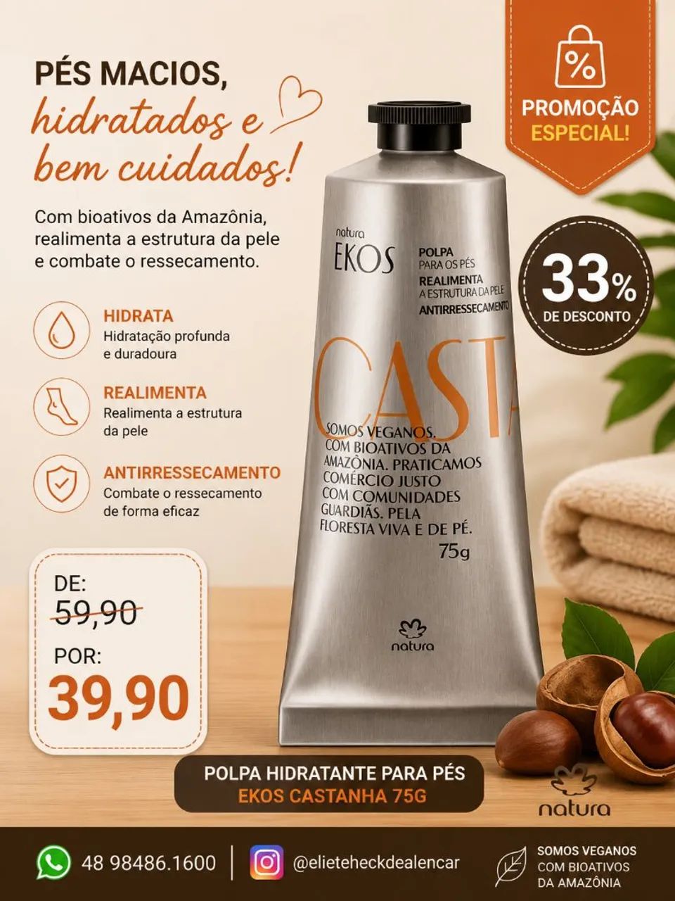 Creme para mãos e pés natura  - Foto 2