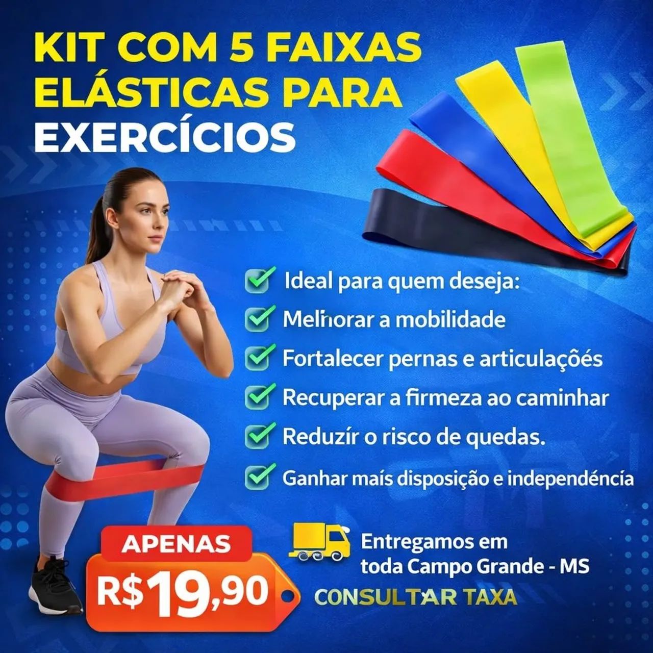 KIT COM 5 FAIXAS ELÁSTICAS PARA EXERCÍCIO