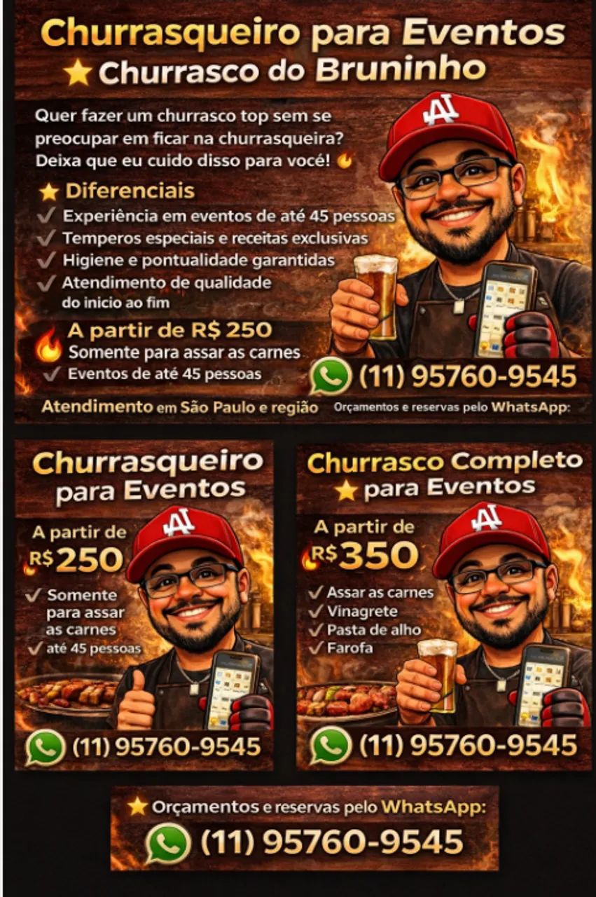 Churrasqueiro para Eventos - Churrasco do Bruninho