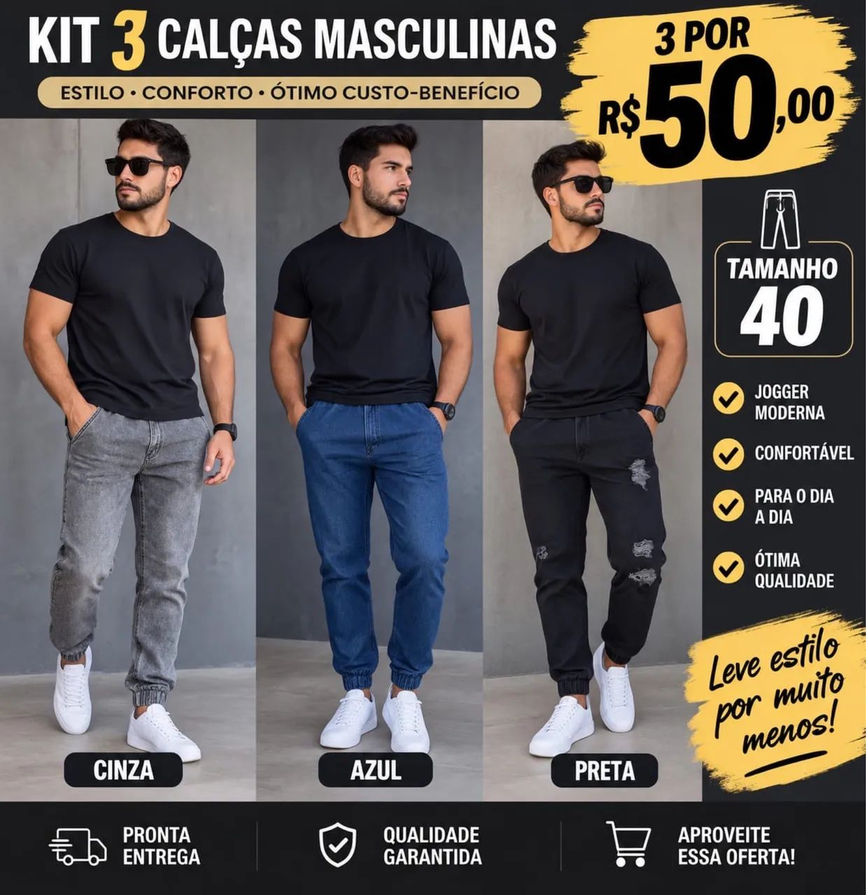 3 Calças Jogger Promoção 