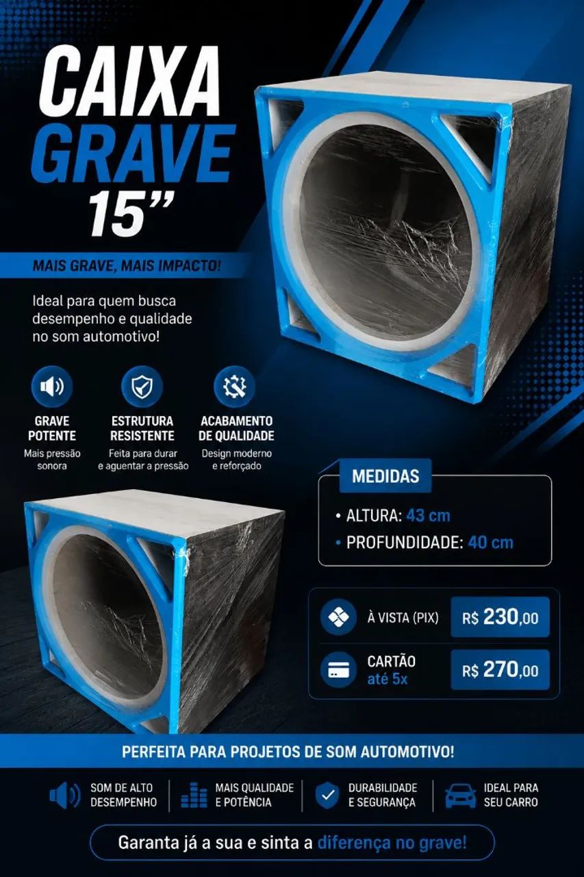 Caixa Grave Frontal 15 Polegadas | Caixa para Som Automotivo 15" | Nova