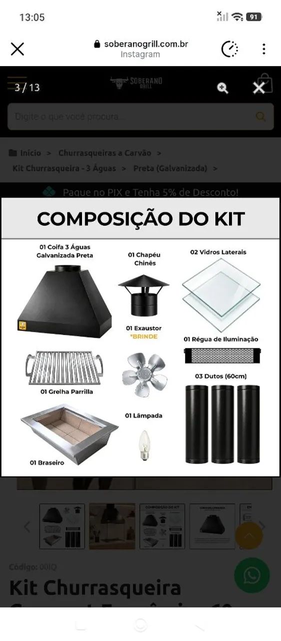 Kit Churrasqueira Gourmet 60cm Completa com Coifa e Vidros - Foto 2