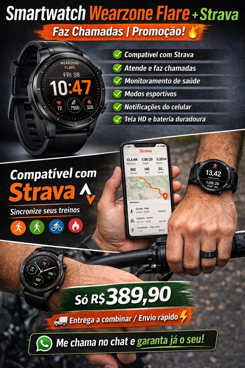 Smartwatch Wearzone Flare - Conecta com Strava | Completo e Moderno!