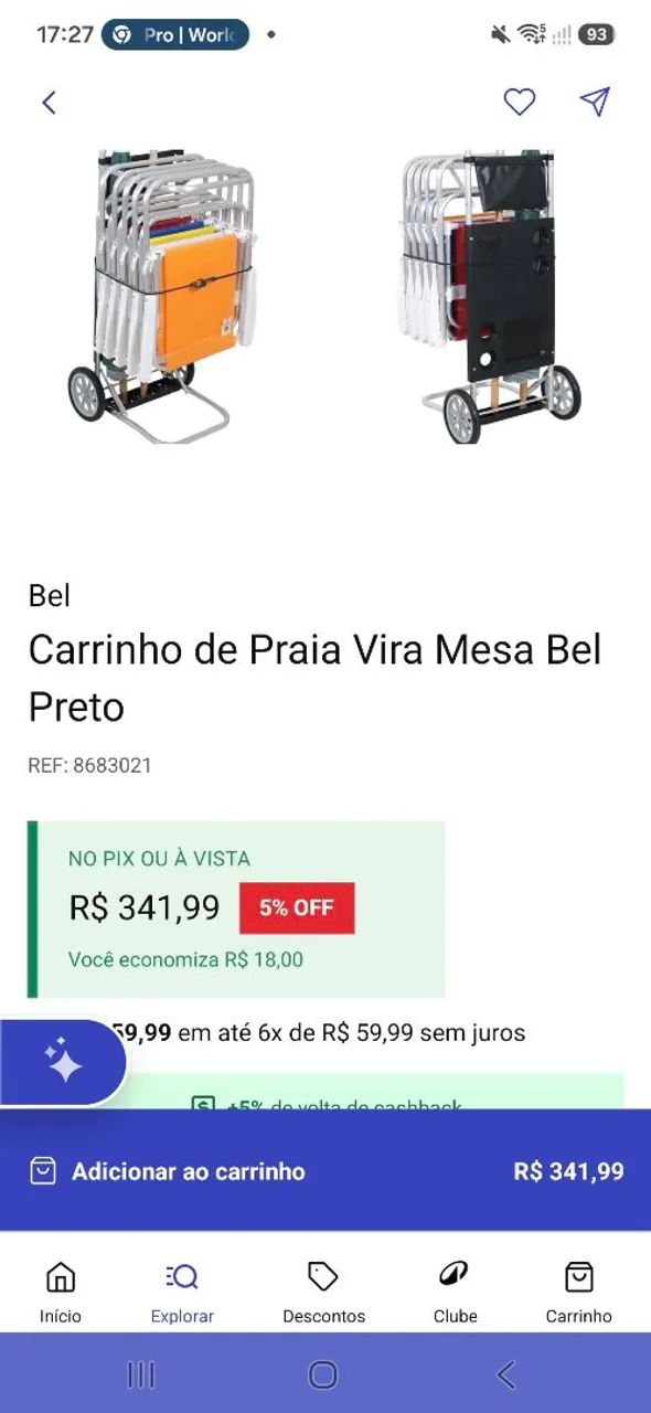 Carrinho de praia para carregar cadeiras - vira mesa.