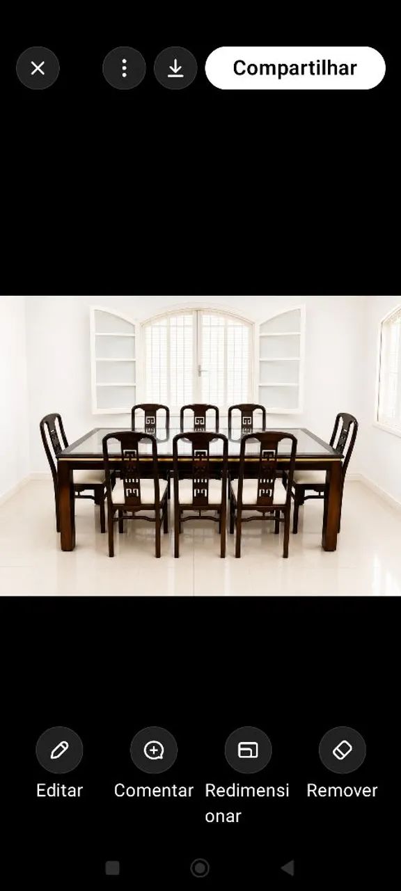 Mesa de Jantar de Madeira Retrô com 8 cadeiras, Buffet e Espelho em perfeito estado  - Foto 2