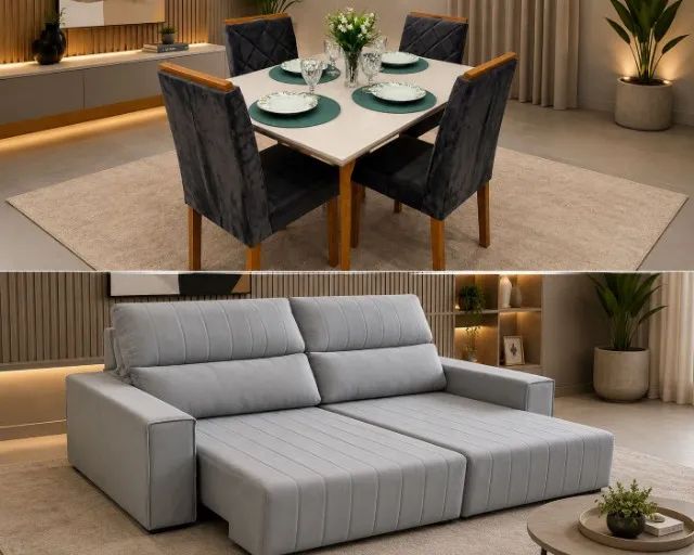 MESA COM 4 CADEIRAS + SOFÁ RETRÁTIL (OPORTUNIDADE)
