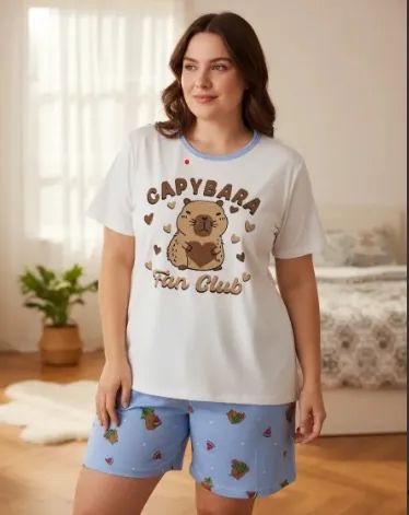 Pijama feminino curto em malha com elastano veste gg 