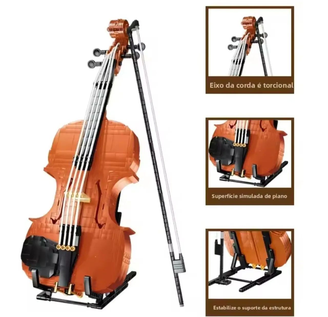 Blocos de Montar Violino Decorativo 921 Pçs Com Arco Display Musical marca Mega tipo Lego - Foto 5