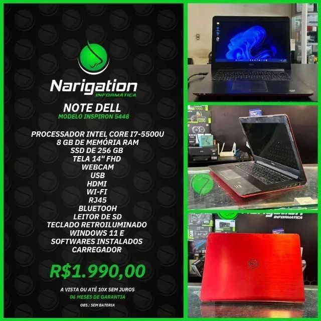 Notebook Dell Inspiron 5448 Intel I7 8gb RAM SSD 256gb