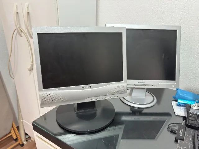 2 Monitores LCD Philips 15" e Positivo 14" - Ótimo Estado