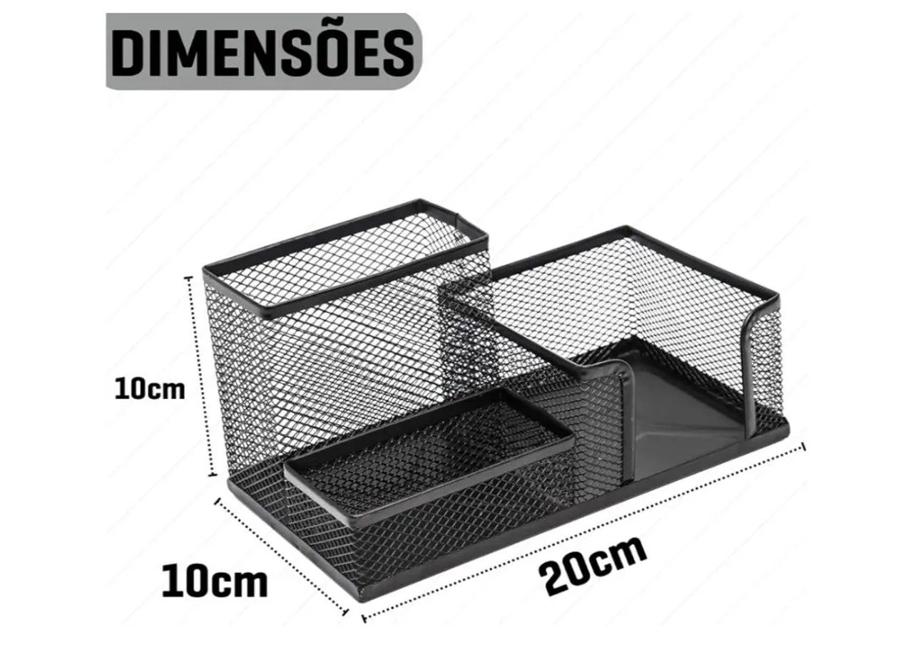 Porta caneta organizador para mesa de escritório, com 5 divisórias de metal aramado - Foto 3