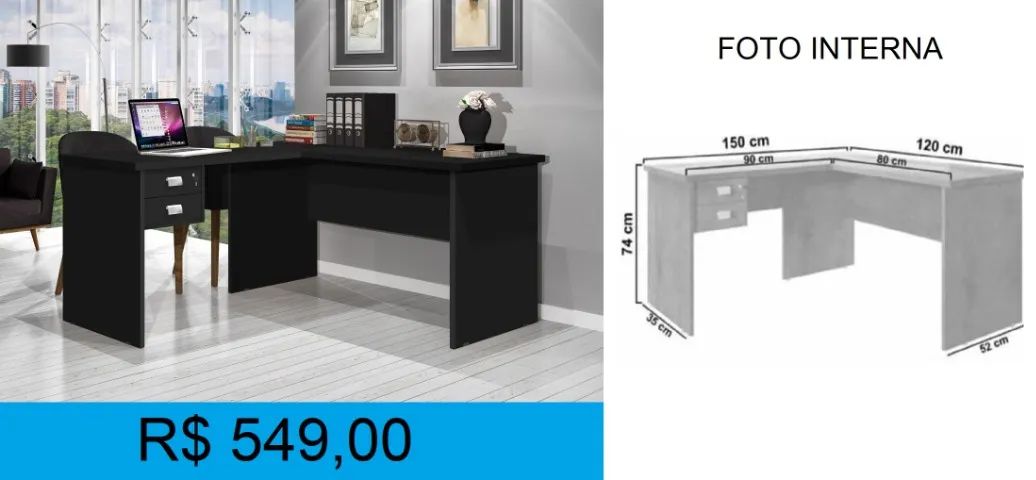 Mesa de escritorio em L - Entrega e montagem GRATIS  - Foto 3