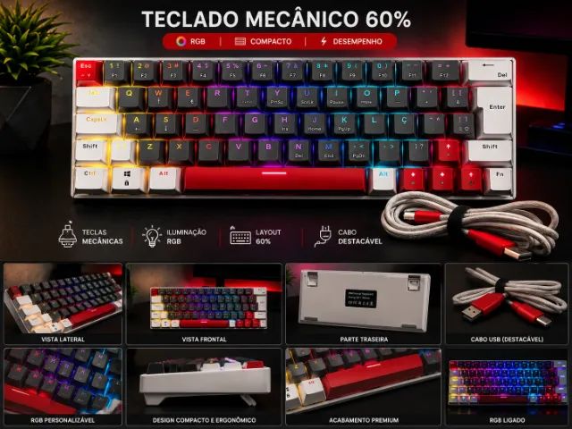Teclado Mecânico 60% Switch Red - Foto 2