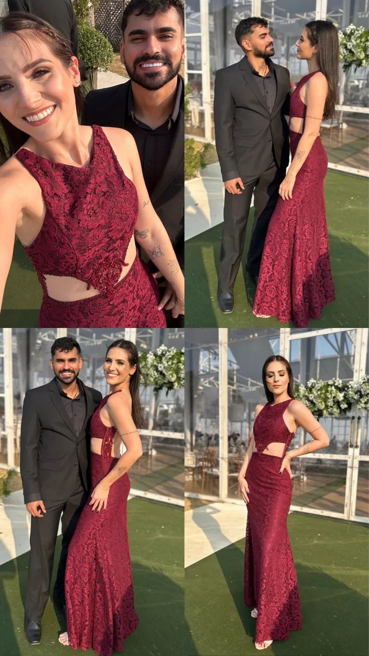 Vestido de festa marsala