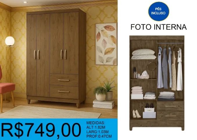 ROUPEIRO - SOLTEIRO - COMPACTO - COMPRE HOJE E RECEBA EM ATÉ 72 HORAS  - Foto 3
