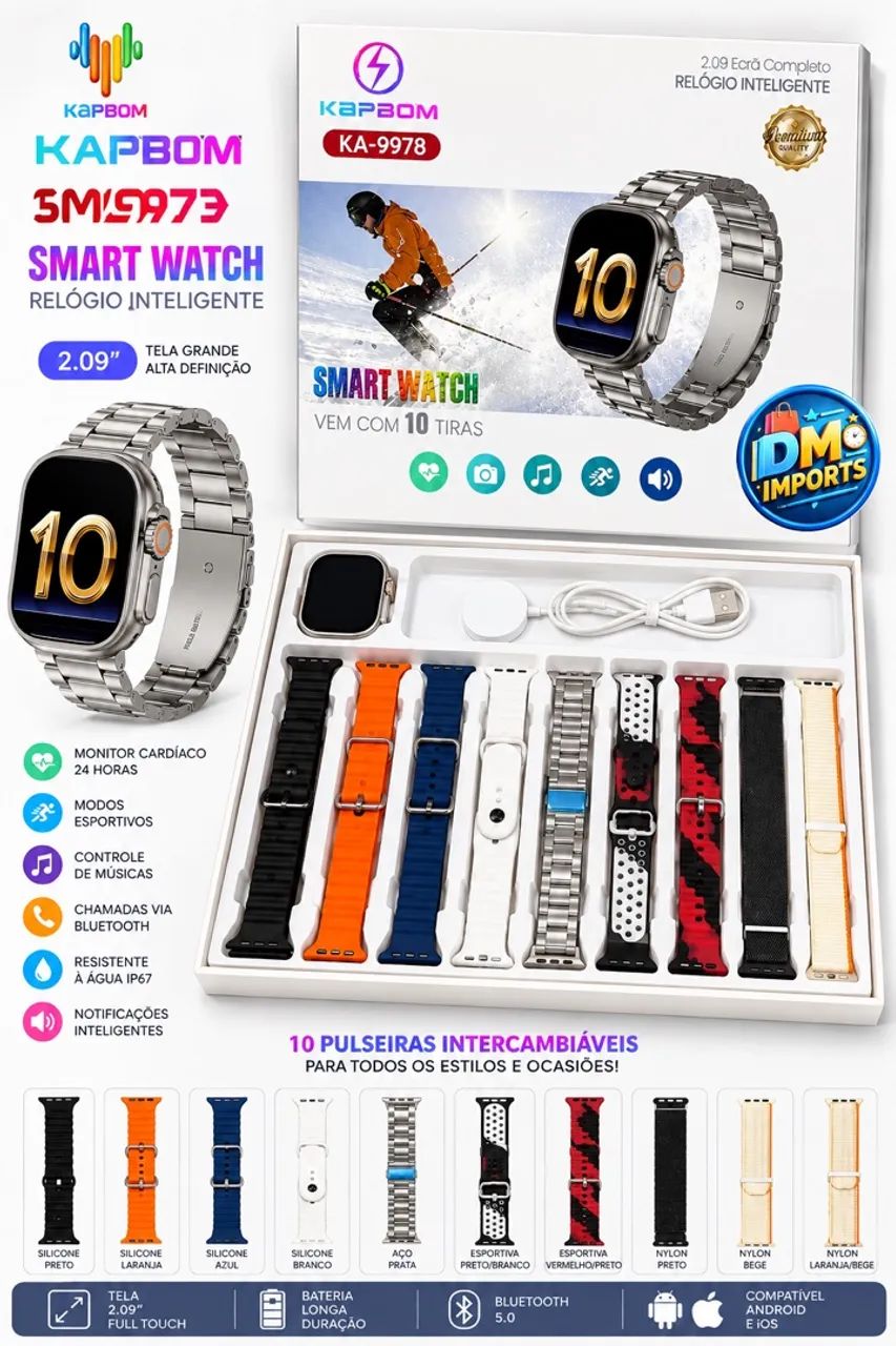Smartwatch com 10 pulseiras