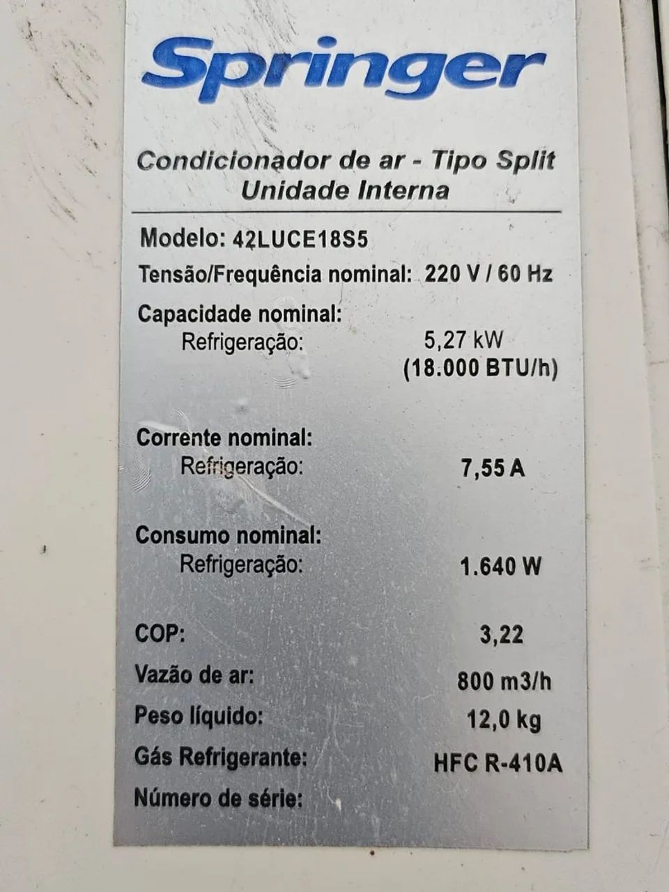 Ar Condicionado Split 18000BTUs - Springer usado funcionando - Foto 3