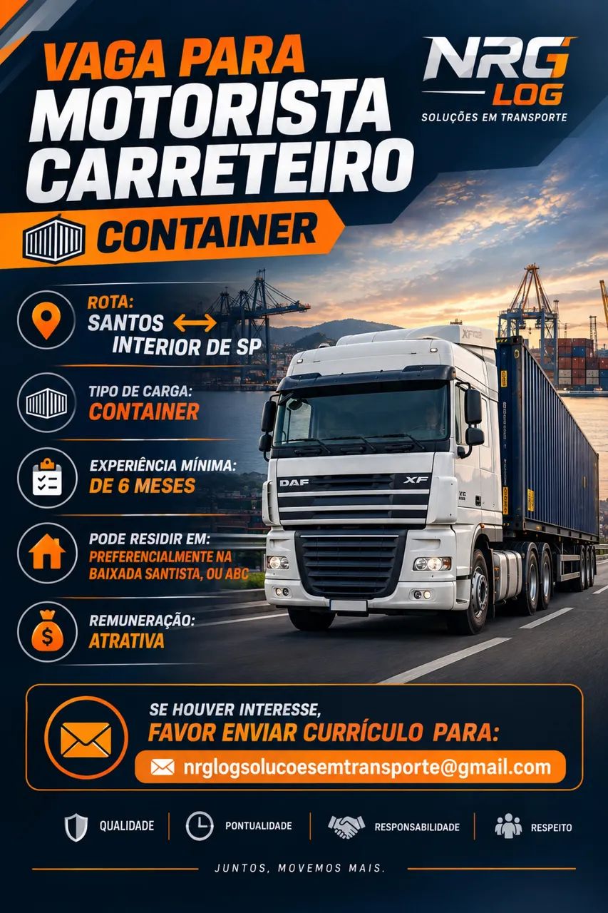 Motorista Carreteiro - Cat. E - container 