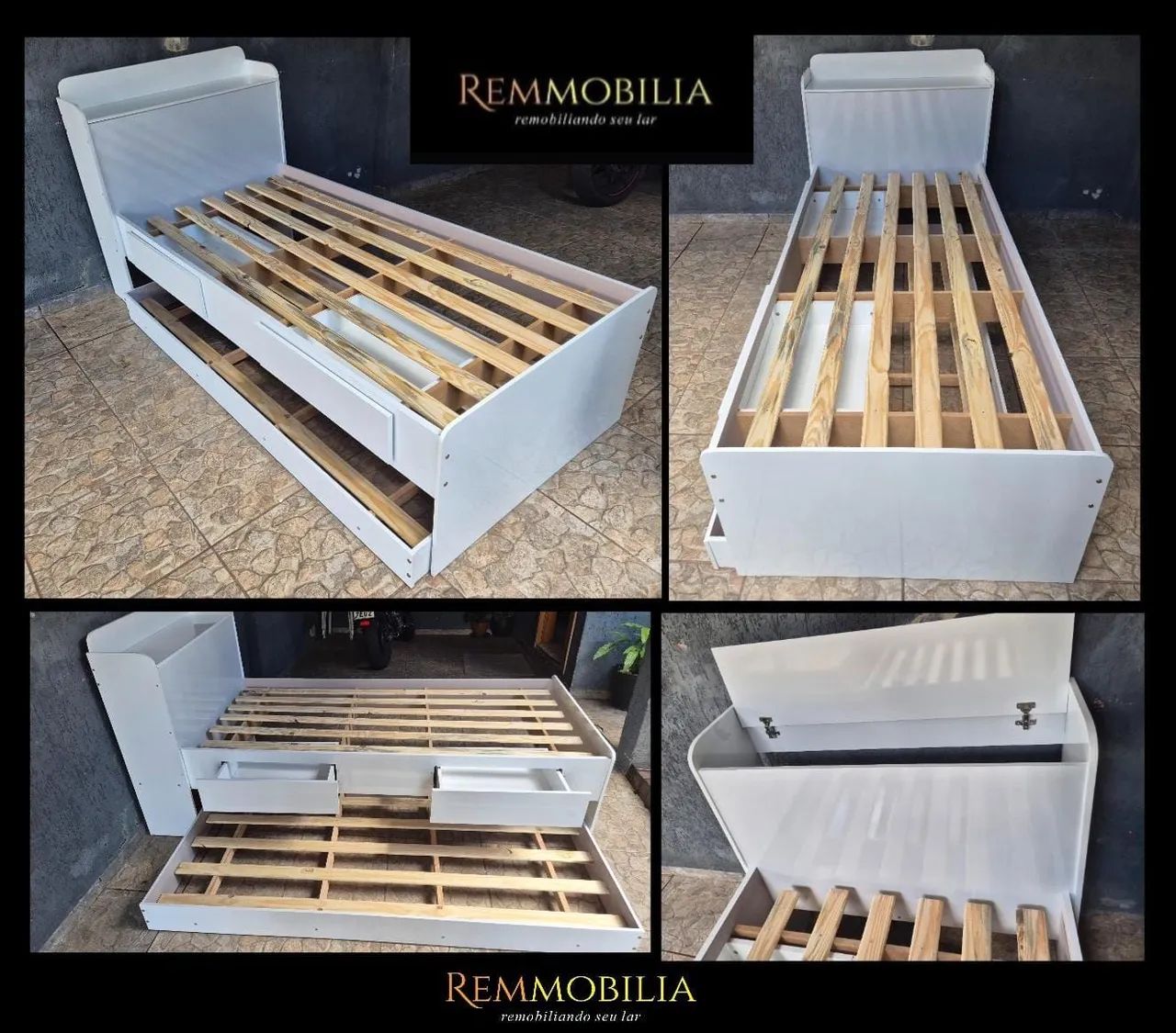 CAMA SOLTEIRO COM AUXILIAR BAÚ E GAVETAS - NOVA