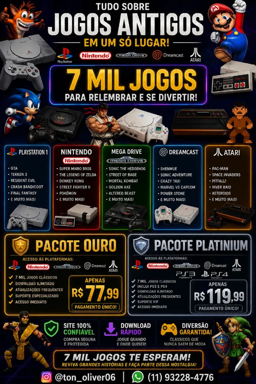 Mais de 7 mil jogos de videogame antigos. 