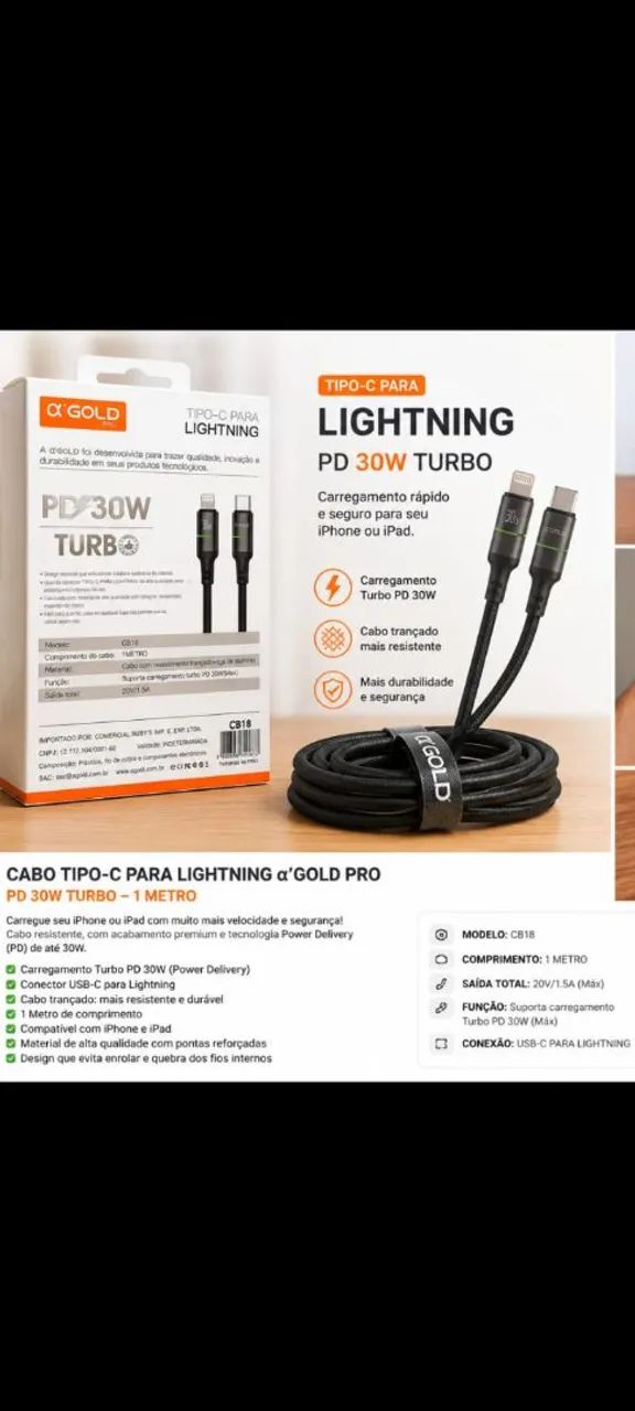 Cabo a'gold tipo C lightning turbo para iPhone 