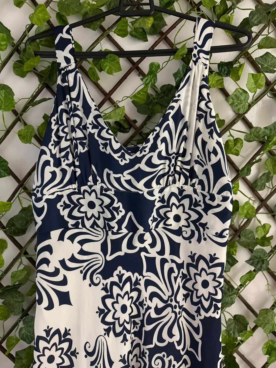Vestido Longo Estampado Azul e Branco - Foto 3