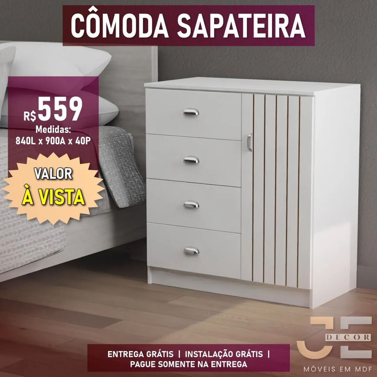 Cômoda sapateira em mdf