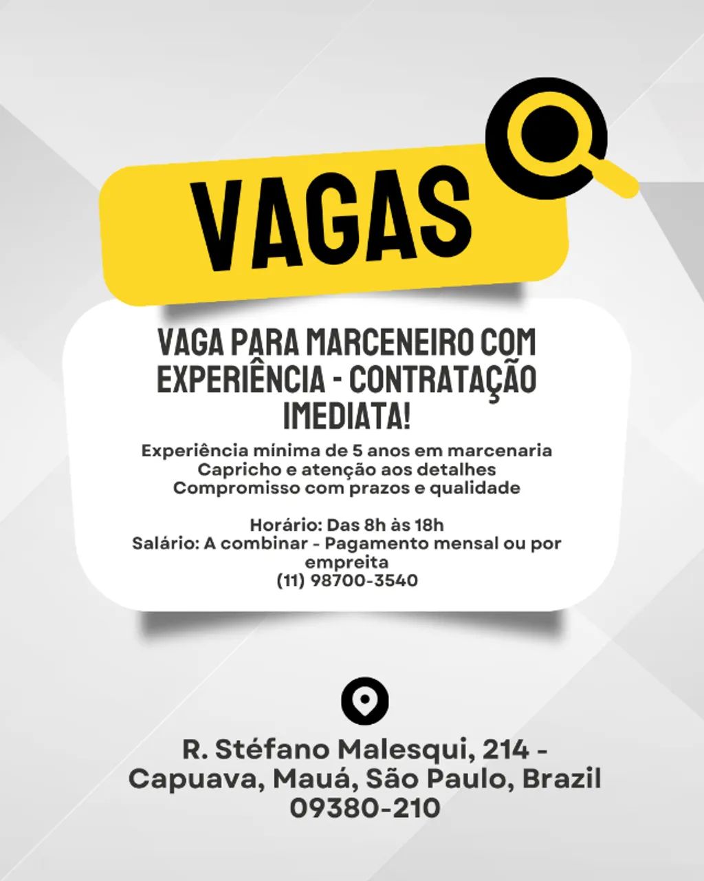 Vaga para Marceneiro com Experiência - Contratação Imediata!