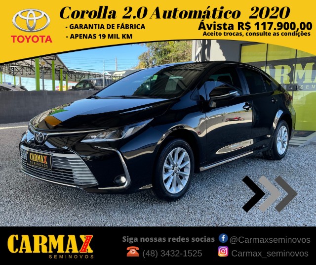 TOYOTA COROLLA 2.0 GLI DYNAMIC AUTOMÁTICO CVT DE 10 VELOCIDADES 2020 ÚNICO DONO